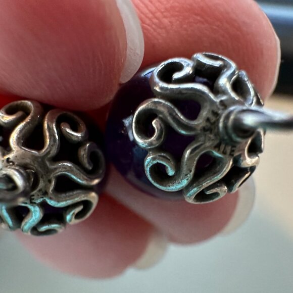 Authentic Pandora Purple Amethyst Swirl Compose Earrings - EUC (No Posts ) - Picture 3 of 11